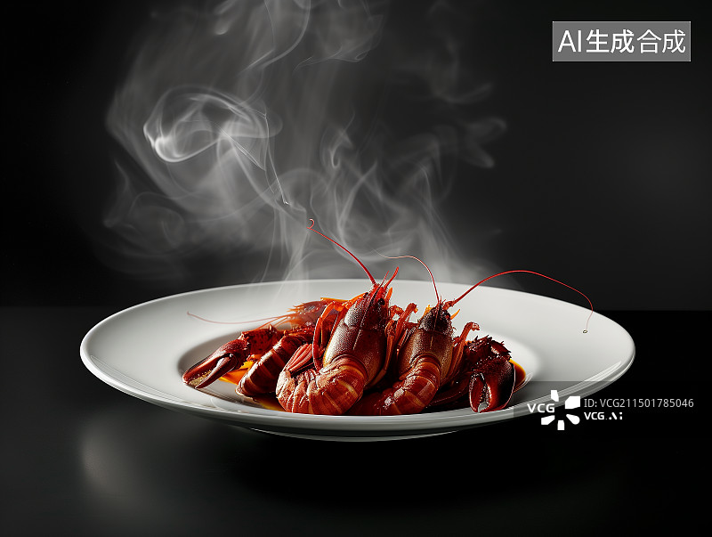 【AI数字艺术】横构图黑色背景的小龙虾图片素材