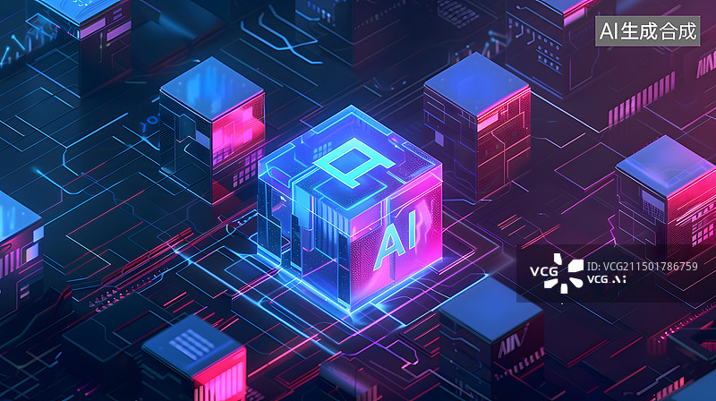 【AI数字艺术】人工智能计算机芯片概念图片素材