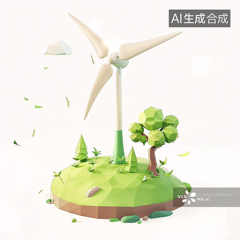 【AI数字艺术】3D立体清洁能源风力发电地球一小时插图图片素材