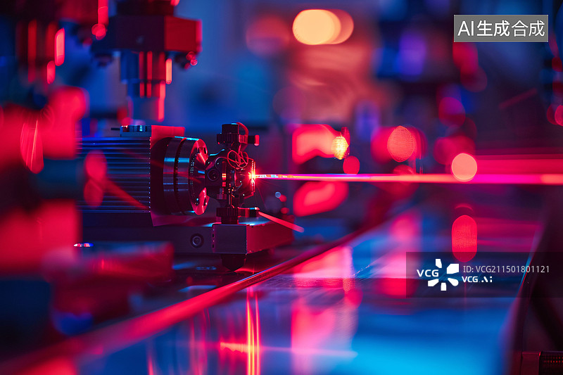 【AI数字艺术】物理实验室红色激光实验工业技术工程背景图片素材