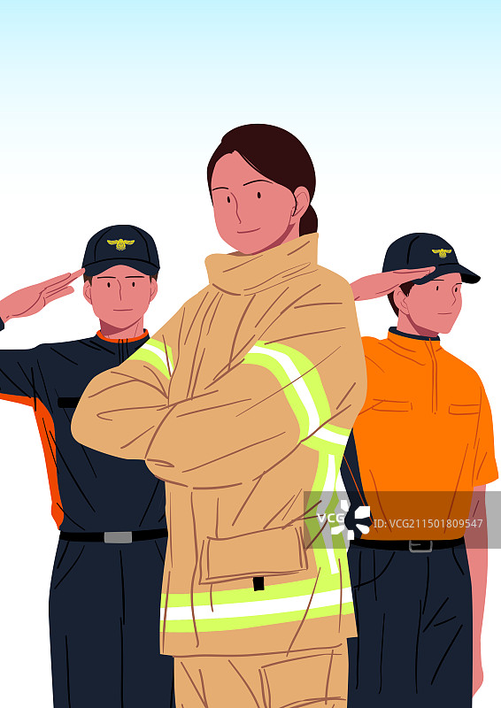 消防员敬礼，身穿消防服图片素材