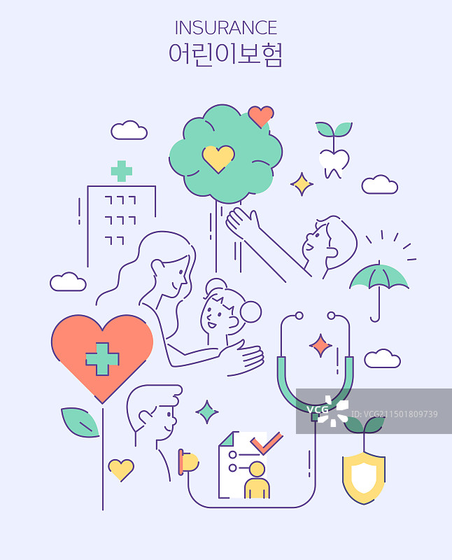线性艺术，保险，儿童保险，孩子，父母，医疗费用，医院，保障图片素材