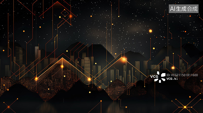 【AI数字艺术】黑金色抽象几何形状风景背景横幅图片素材