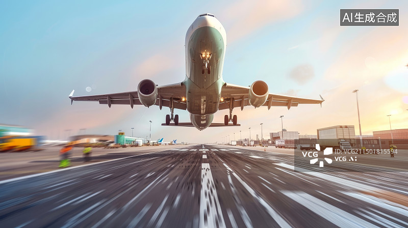 【AI数字艺术】飞机从机场起飞降落正视图图片素材