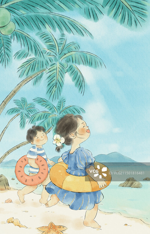夏日海滩插画图片素材