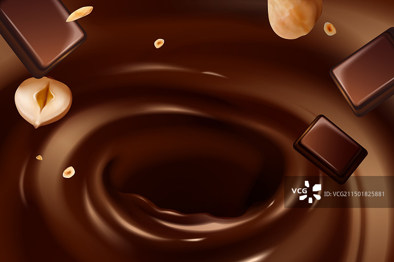 三维榛果与巧克力酱漩涡背景图片素材