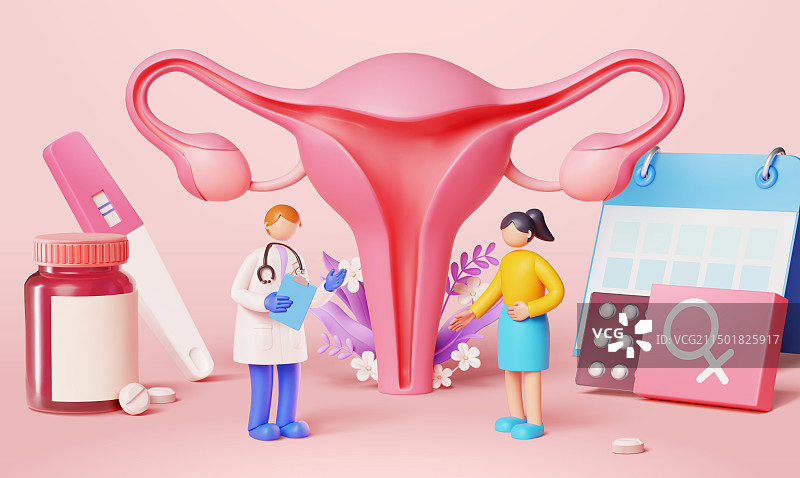 三维女性医疗与保健物品插图图片素材