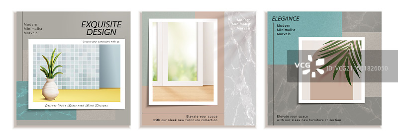 时尚风格室内设计 方形宣传册模板合集图片素材