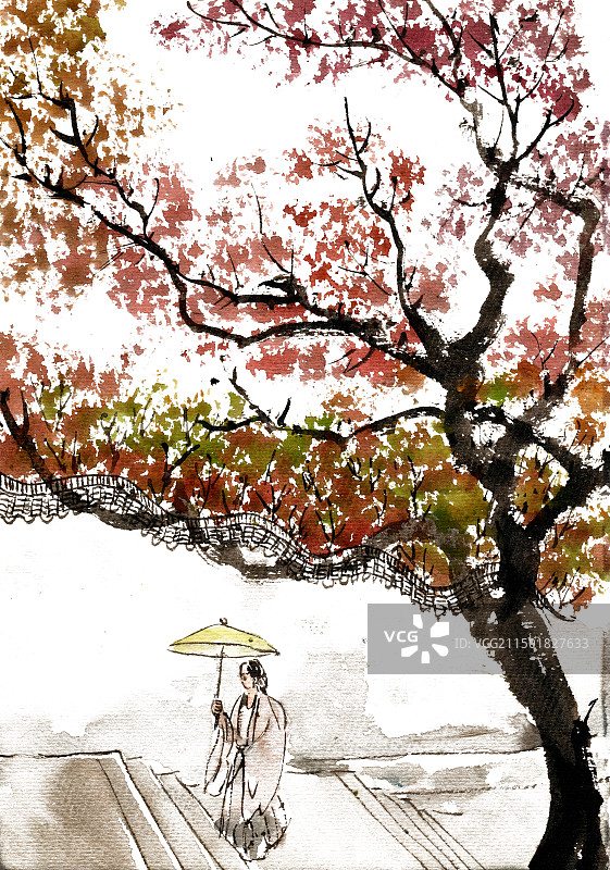 墙外的古装女子图片素材