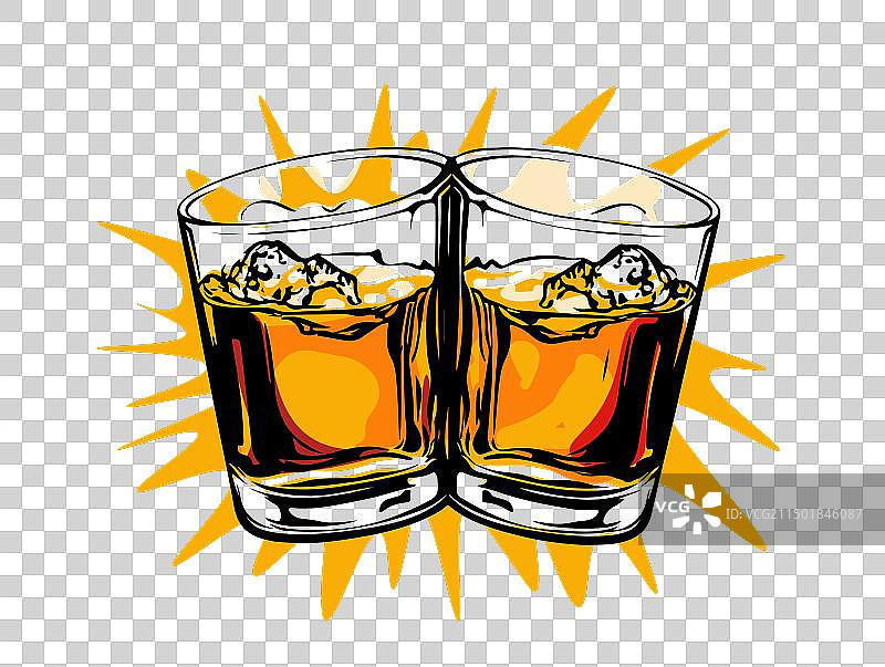 手绘威士忌碰杯图片素材