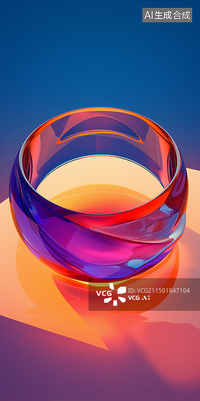 【AI数字艺术】彩色透明赛博朋克荧光色缠绕晶体圆环3D插画图片素材