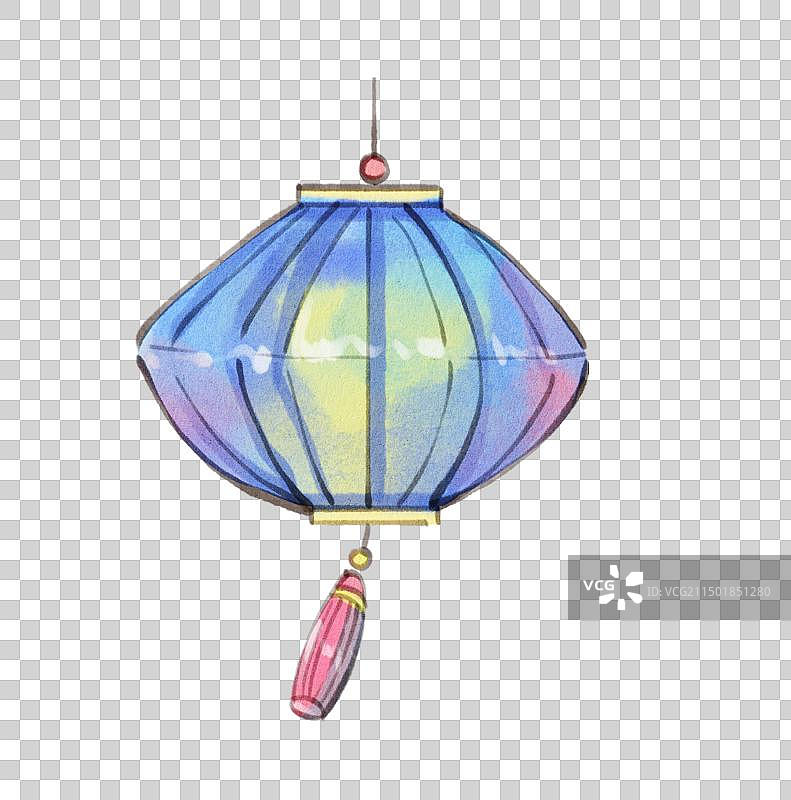 手绘水彩蓝紫色灯笼免抠元素图片素材