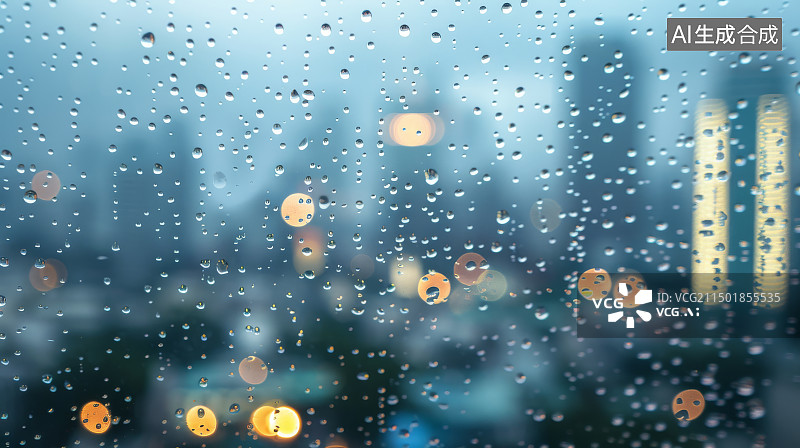 【AI数字艺术】宁静祥和的背景描绘了玻璃窗上的雨滴图片素材