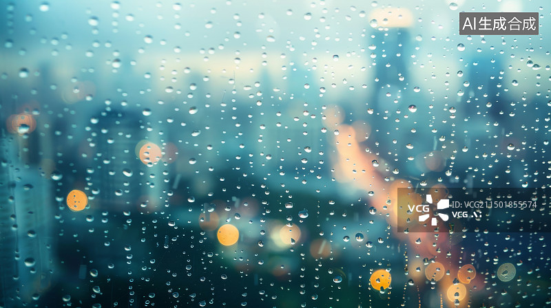 【AI数字艺术】宁静祥和的背景描绘了玻璃窗上的雨滴图片素材