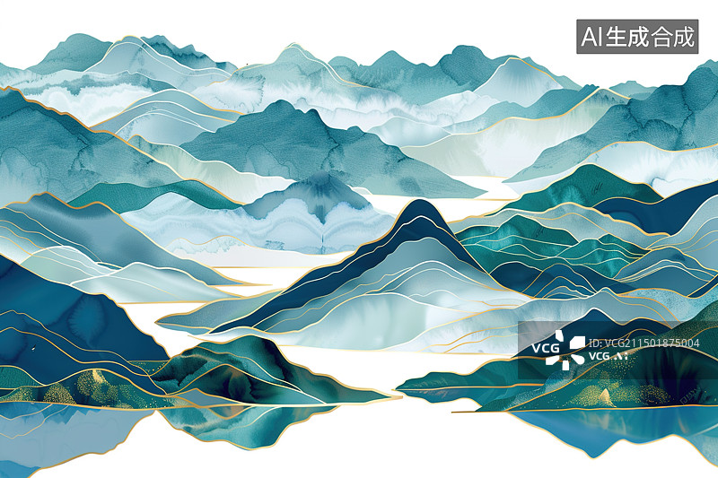 【AI数字艺术】国风高山连绵背景，只此青绿山水画图片素材