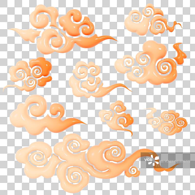 3D立体中国风国潮风橙色祥云免抠元素图片素材