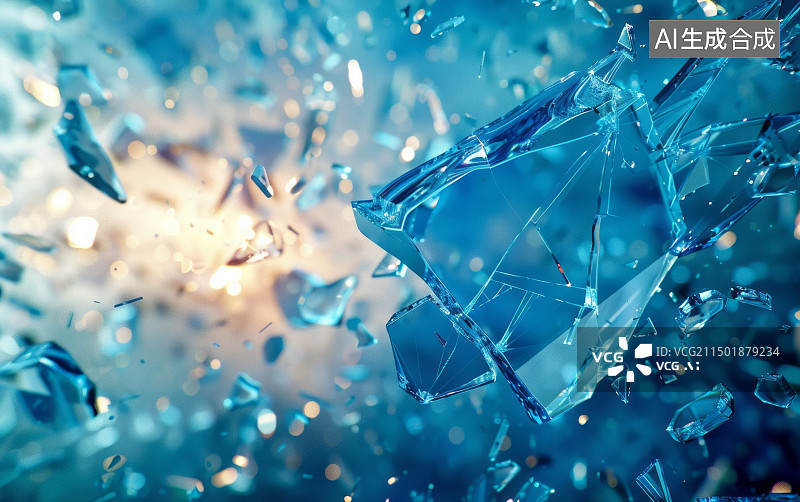 【AI数字艺术】受到外力冲击破碎飞溅的玻璃碎片图片素材