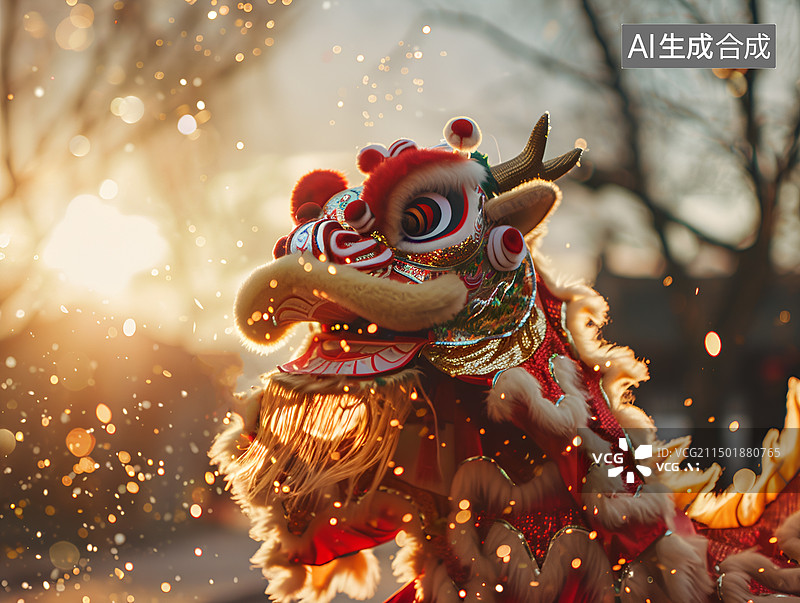 【AI数字艺术】中国民俗文化舞狮图片素材