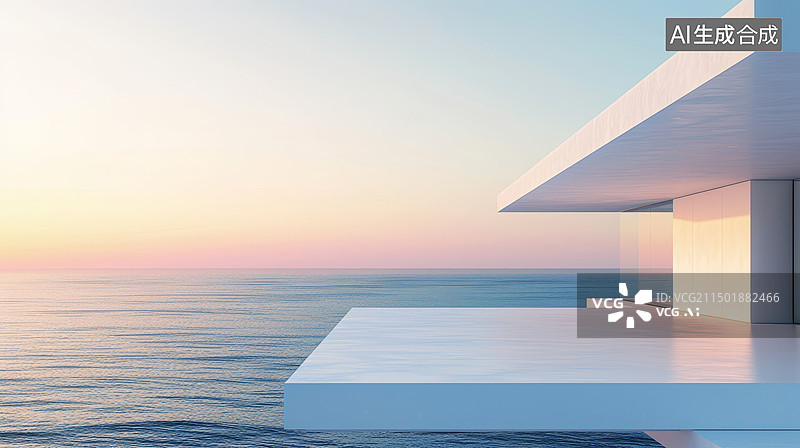 【AI数字艺术】海边的现代风格白色房子建筑图片素材