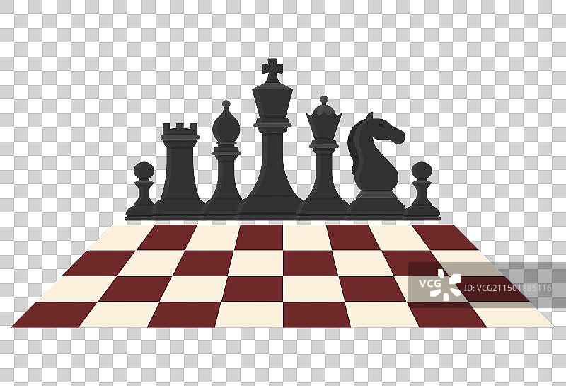 一套摆放在棋盘上的国际象棋棋子图片素材