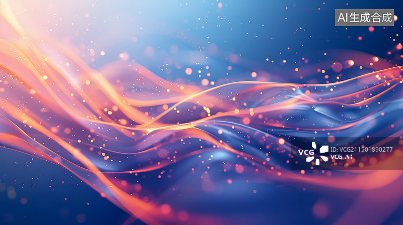【AI数字艺术】3D发光波浪线条形状的背景插图图片素材