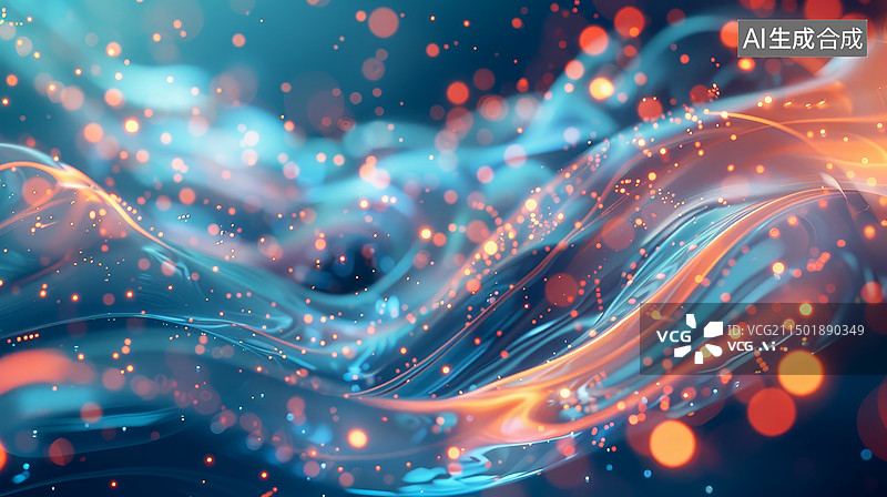 【AI数字艺术】3D发光波浪线条形状的背景插图图片素材