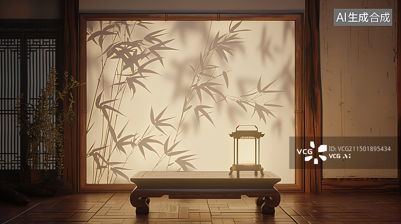 【AI数字艺术】中式风格的室内空间图片素材