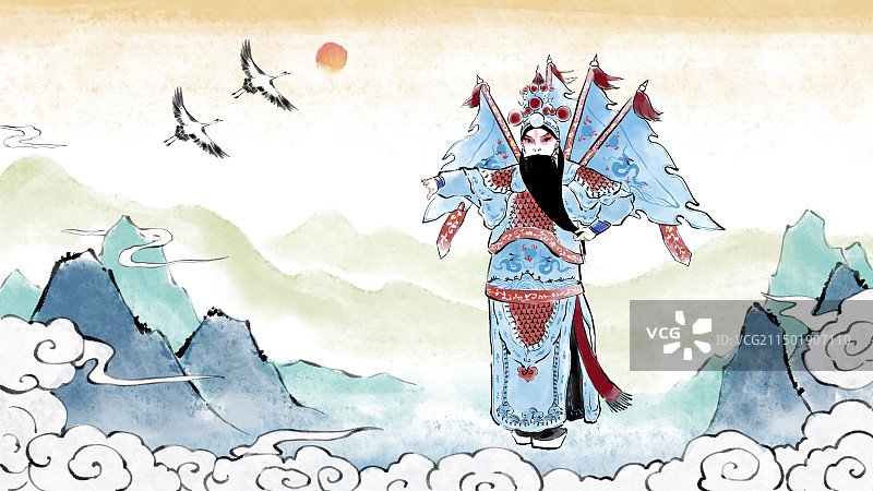 中国风中国戏曲武生武将霸王插画。图片素材