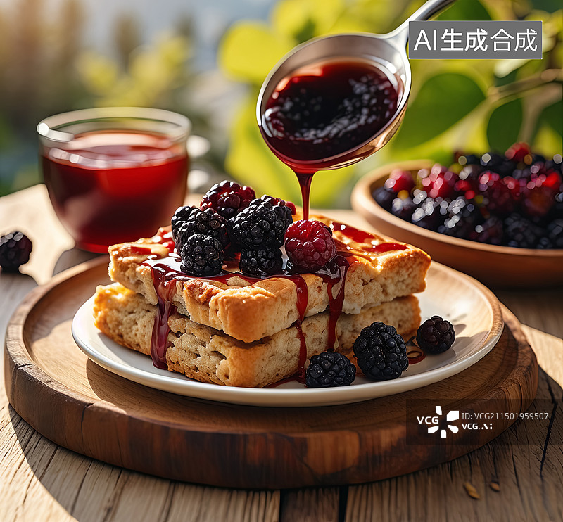 【AI数字艺术】黑莓酱酥饼食物插画图片素材