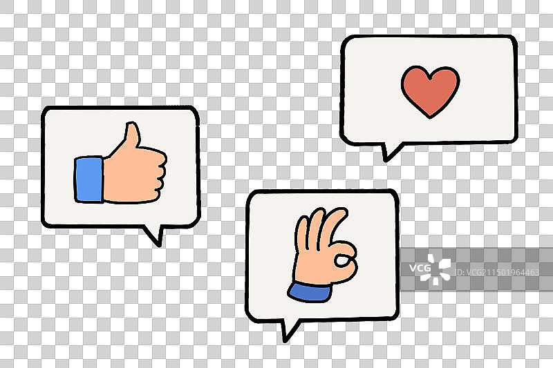 评论点赞标签贴纸描线风格插画元素图片素材