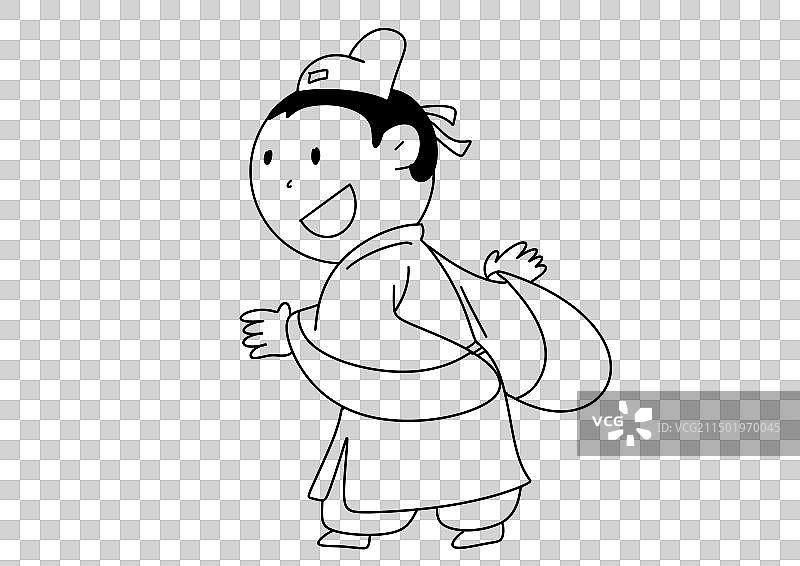 黑白线描古代汉服人物历史插画古代跪坐的学子摊开宣纸阅读书法的姿势儿童人物元素图片素材