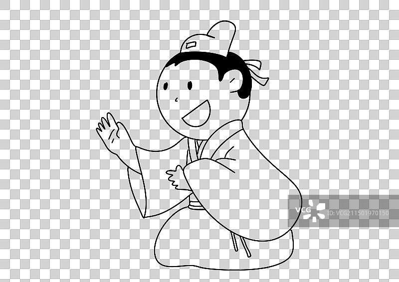 黑白线描古代汉服人物历史插画古代跪坐的学子摊开宣纸阅读书法的姿势儿童人物元素图片素材