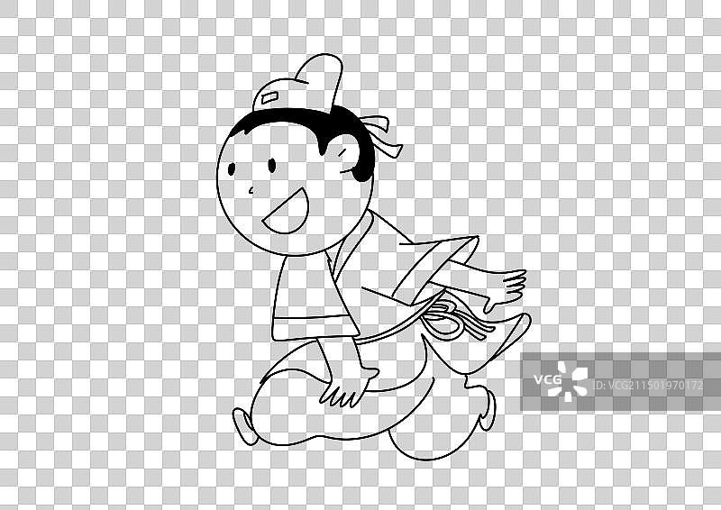 黑白线描古代汉服人物历史插画古代跪坐的学子摊开宣纸阅读书法的姿势儿童人物元素图片素材