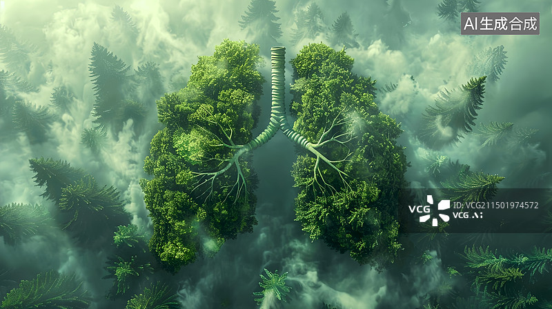 【AI数字艺术】森林，人体肺部，环境保护，世界呼吸日图片素材
