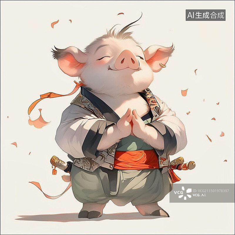 【AI数字艺术】穿传统服装的猪图片素材