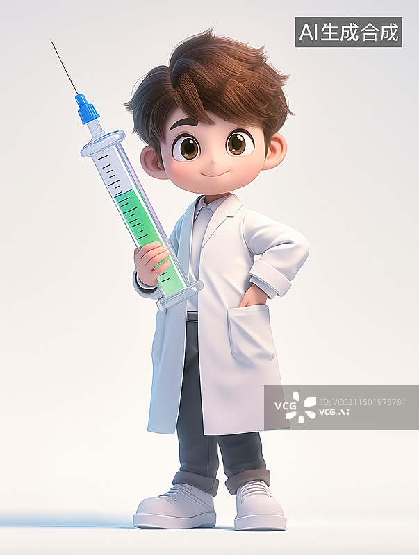 【AI数字艺术】3D卡通医生手拿注射器图片素材