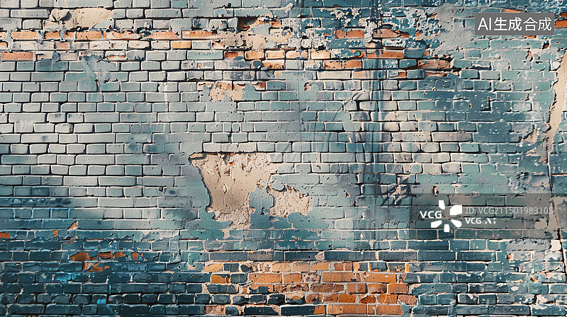 【AI数字艺术】复古脏砖墙剥落石膏纹理垃圾石块特写背景图片素材
