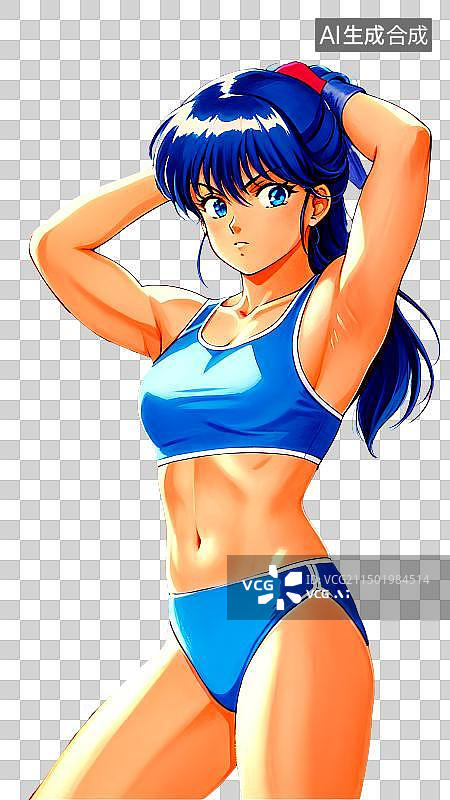 【AI数字艺术】漫画健身健美少女，90年代日漫画风，复古怀旧日漫画风，人物免抠元素图片素材