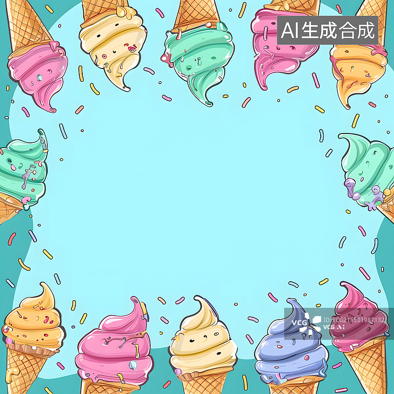 【AI数字艺术】冰淇淋甜筒留白背景图片素材
