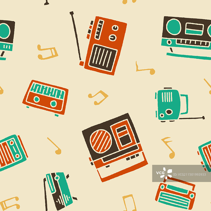无线电音乐复古无缝图案设计图片素材