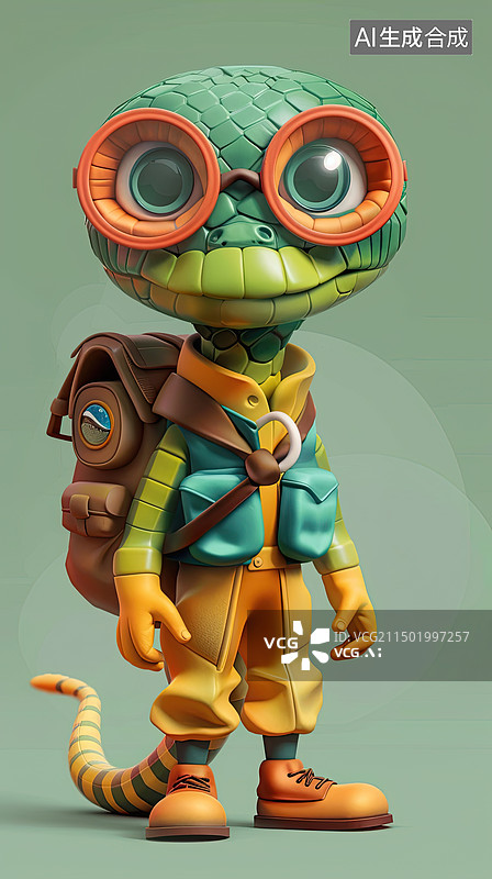 【AI数字艺术】穿工装套装戴眼镜c4d纯色背景人物图片素材