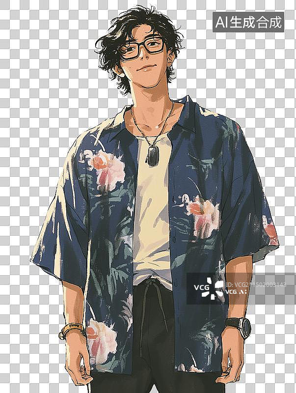 【AI数字艺术】穿花衬衫的男子半身像图片素材