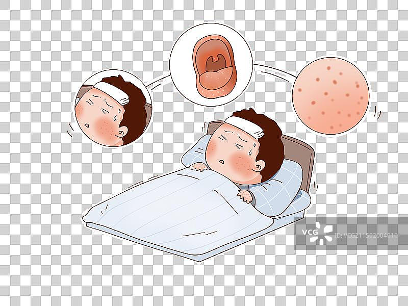 男孩得了猩红热后发热咽痛皮疹图片素材