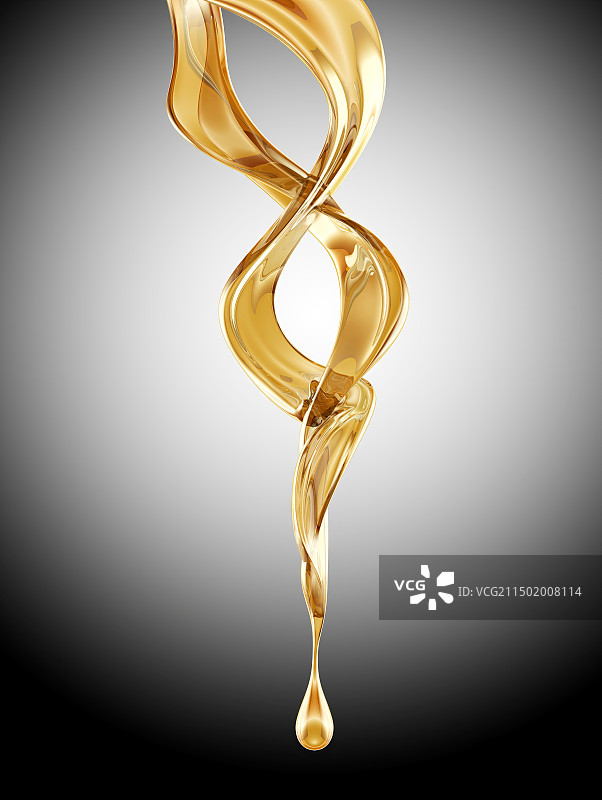 优美曲线的条状水油缠绕在灰色背景图片素材