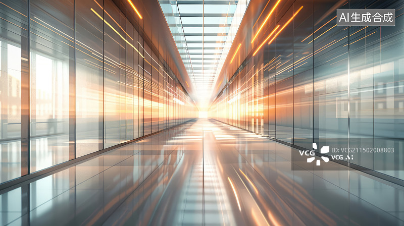 【AI数字艺术】两边是玻璃的办公室走廊图片素材