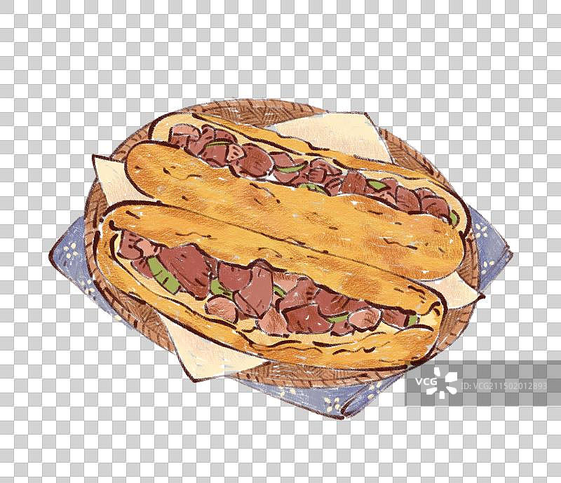 手绘河北特色美食驴肉火烧插画图片素材