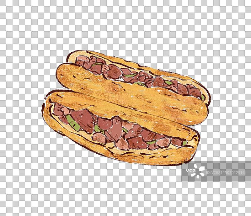 手绘河北特色美食驴肉火烧插画图片素材