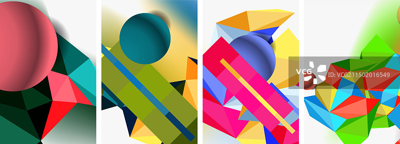 一组带有球体的几何抽象构图图片素材