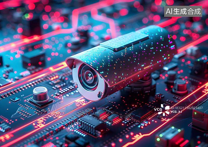 【AI数字艺术】监控系统概念图芯片上的摄像头图片素材