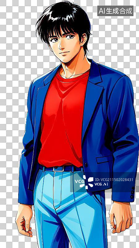 【AI数字艺术】漫画少年，西装，职业男性，90年代日漫画风，复古怀旧日漫画风，人物免抠元素图片素材